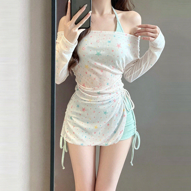 游泳衣女款防晒长袖分体三件套遮肚显瘦韩版甜美ins温泉度假海边
