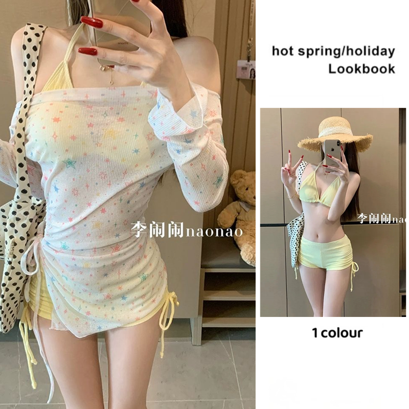 微胖MM大码泳衣女分体保守三件套韩版ins风显瘦少女小胸聚拢防晒
