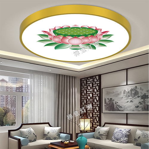莲花吸顶灯金色木纹观音灯会寺佛堂吉祥万德庙系菩提佛自在吊禅意