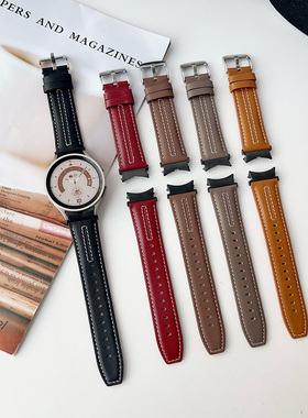 适用三星Galaxy watch7真皮手表带6classic5pro4缝线款高级感腕带