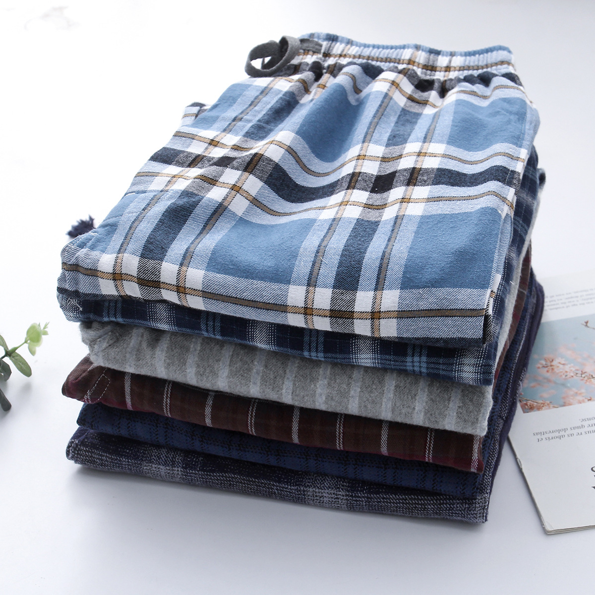 外贸长裤磨毛睡裤纯棉男士