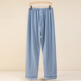 男士睡裤秋冬季有带门襟开口加厚纯棉高腰老人春秋全棉长裤居家裤