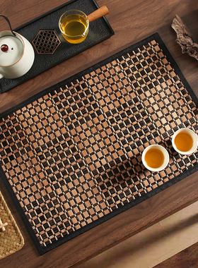 茶艺茶垫子绳编织竹制包边餐垫功夫茶防滑茶台茶帘防烫隔热茶具垫