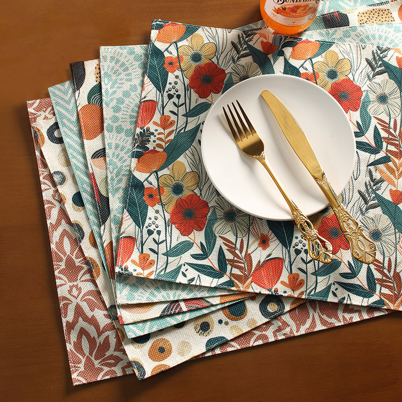 跨境出口餐垫子高级布料小花装饰