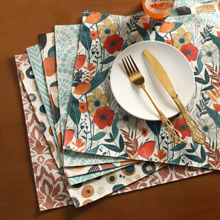 跨境出口餐垫高级布料方形小花防烫垫防滑垫盘垫杯垫西餐家用装饰