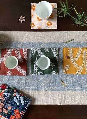 新款高端刺绣杯垫隔热垫复古棉麻小布垫防烫垫小清新森系茶艺垫子