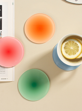 韩国简约风渐变色亚克力杯垫隔热垫防烫家用ABS咖啡杯垫水杯垫