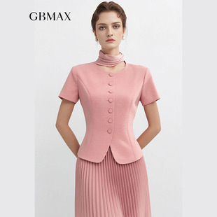 GBMAX意奢大牌2026夏季圆领洋装短袖粉色两件套商务休闲百褶裙女