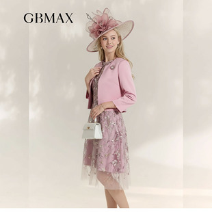 GBMAX粉色缎面短款外套2026礼服套装气质高级感蕾丝贵气连衣裙女