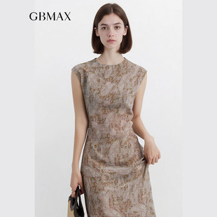 GBMAX2026桑蚕丝高个子长版真丝洋装女圆领轻奢复古女人味无袖裙