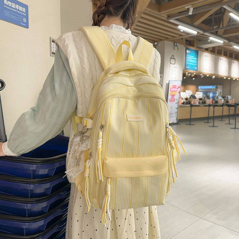 新款条纹双肩包高颜值学院风中学生轻便书包甜美少女心旅行双肩包