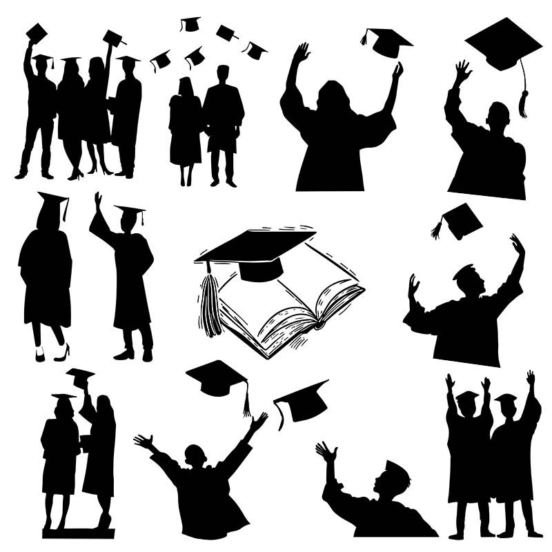 可商用毕业季免抠透明png素材 学位帽升学人物剪影矢量设计源文件