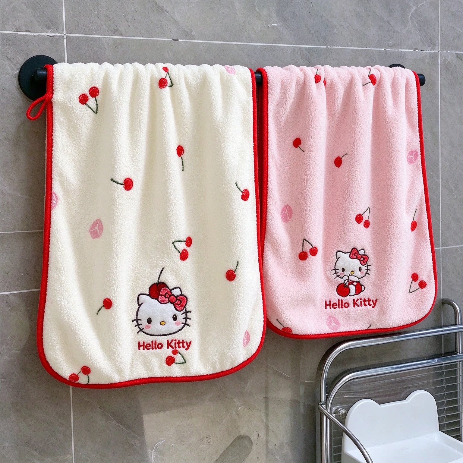 正版 Hello Kitty儿童毛巾珊瑚绒吸水洗脸巾可爱樱桃卡通宝宝面巾