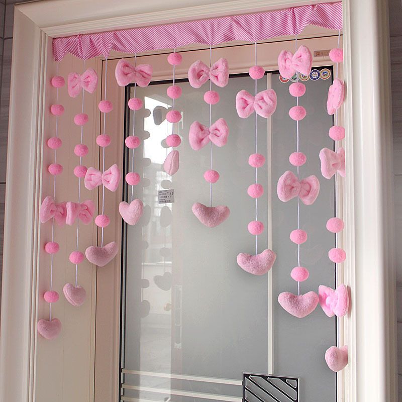 少女公主爱心粉门帘隔断帘卡通寓意布帘子厨房卧室餐厅半帘装饰帘