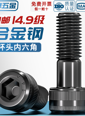 14.9级高强度内六角螺丝螺栓合金钢黑色加长螺钉M6M8M10M12M14M16