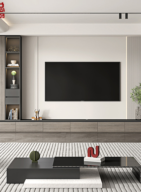 意式轻奢风电视柜落地储物柜一体客厅家用展示柜组合墙4D105