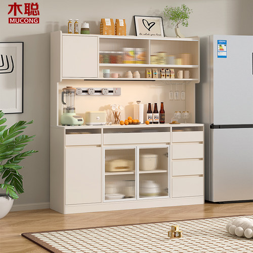 简约奶油风多功能岩板储物餐边柜