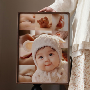 洗照片做成宝宝周岁照挂墙实木相框定制diy儿童写真摆台周岁礼物
