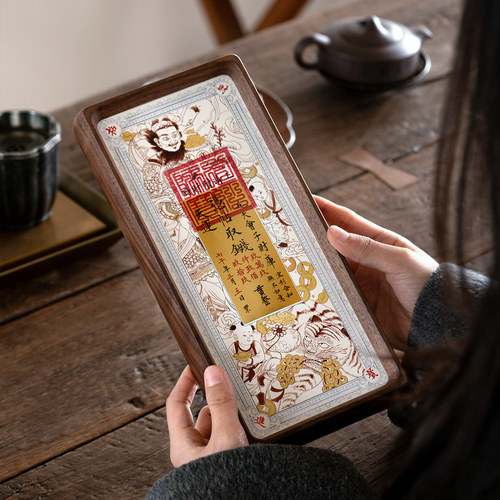 2026钱母图相框摆件入户门玄关好寓意年画文武财神爷实木装饰画