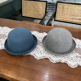 2025年秋冬新款圆顶羊毛礼帽薄款简约可爱小丸子帽女学生卷边逛街