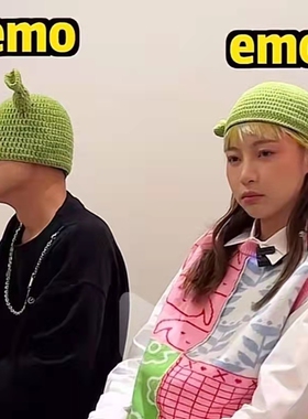 帽子女网红痞幼同款绿色帽长耳朵个性时尚潮流毛线帽套头帽针织