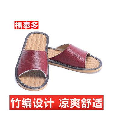 夏季竹编女生凉拖鞋真皮男式防滑