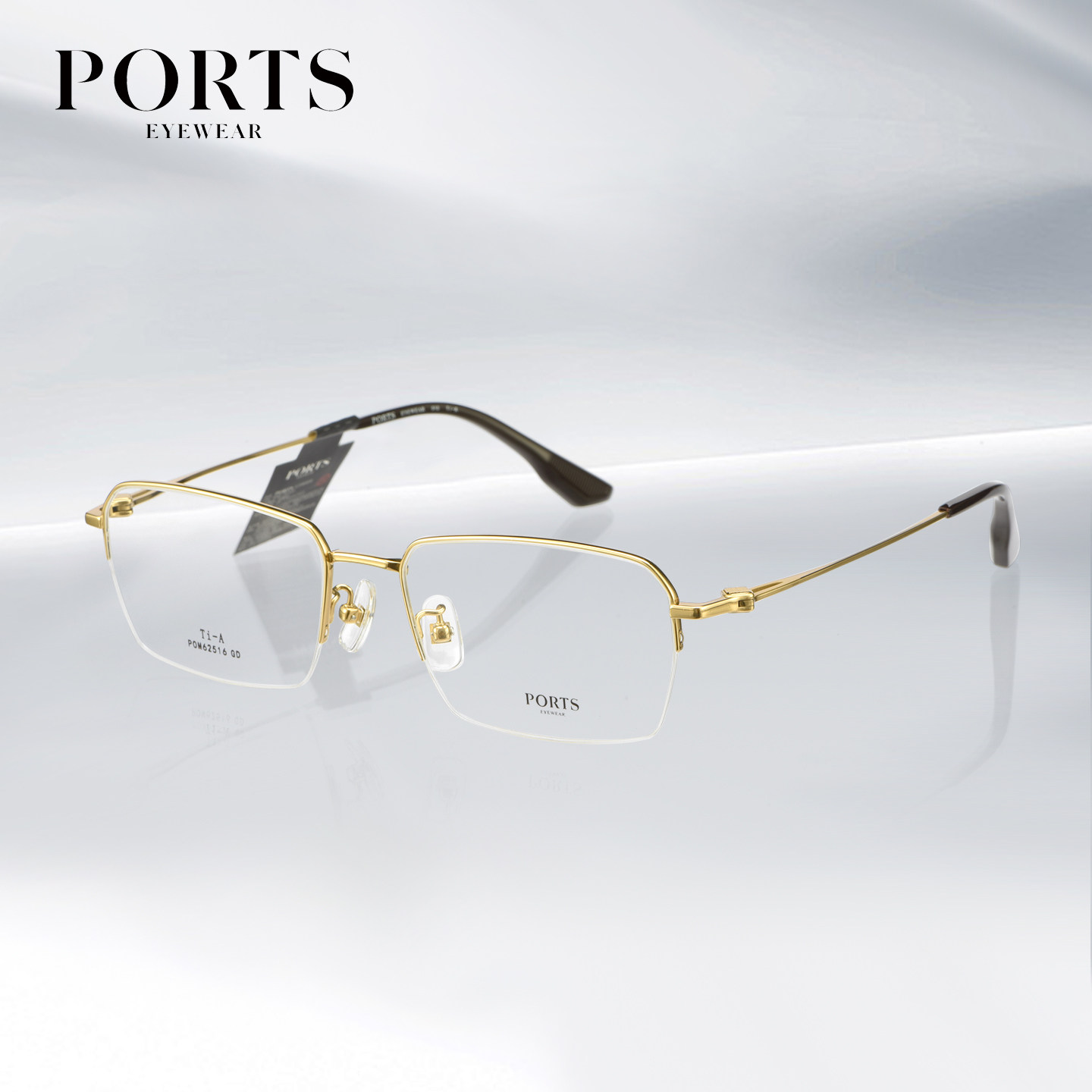 PORTS男士高档近视眼镜金丝镜架超轻钛半框镜框商务精英POM62516