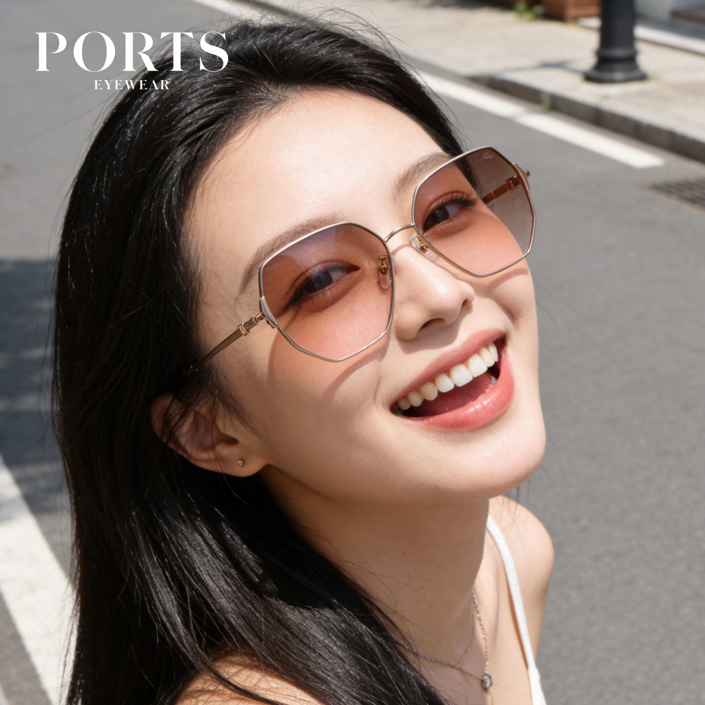 PORTS女士大框太阳镜多边形时尚气质大脸宽脸驾驶旅行PSF21604