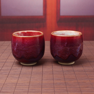 禹州钧窑纯手工钧瓷品茗杯喝茶杯茶盏窑变鸡血红大容量主人杯