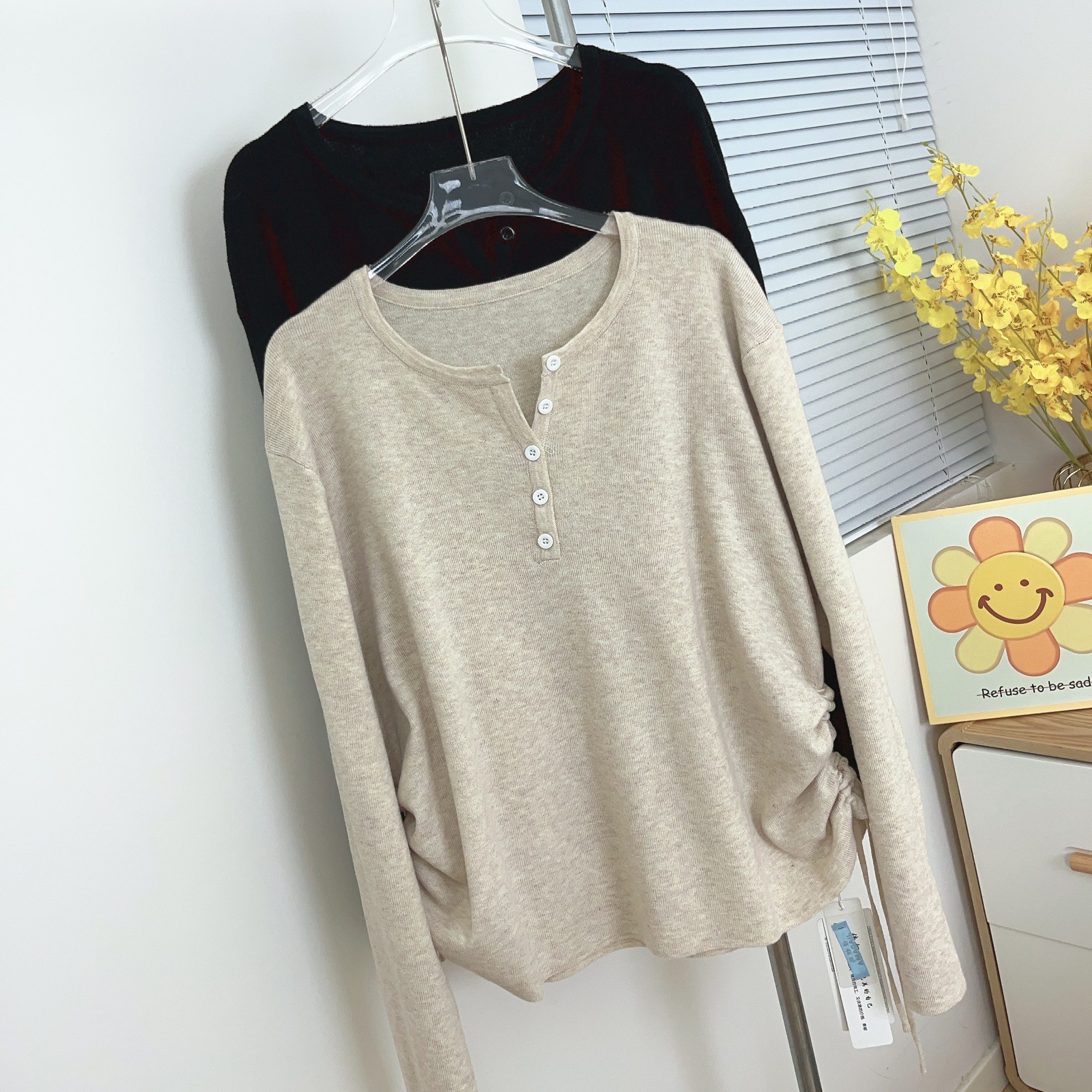 特大码女装侧腰抽绳针织衫200斤胖mm宽松半开领纽扣毛衣打底衫春,女装/女士精品,常规大码外套,淘宝优惠券,粉丝福利购,淘宝优惠卷