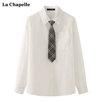 La Chapeelle College Style галстук длинная белая рубашка, женская корейская повседневная рубашка весна весна
