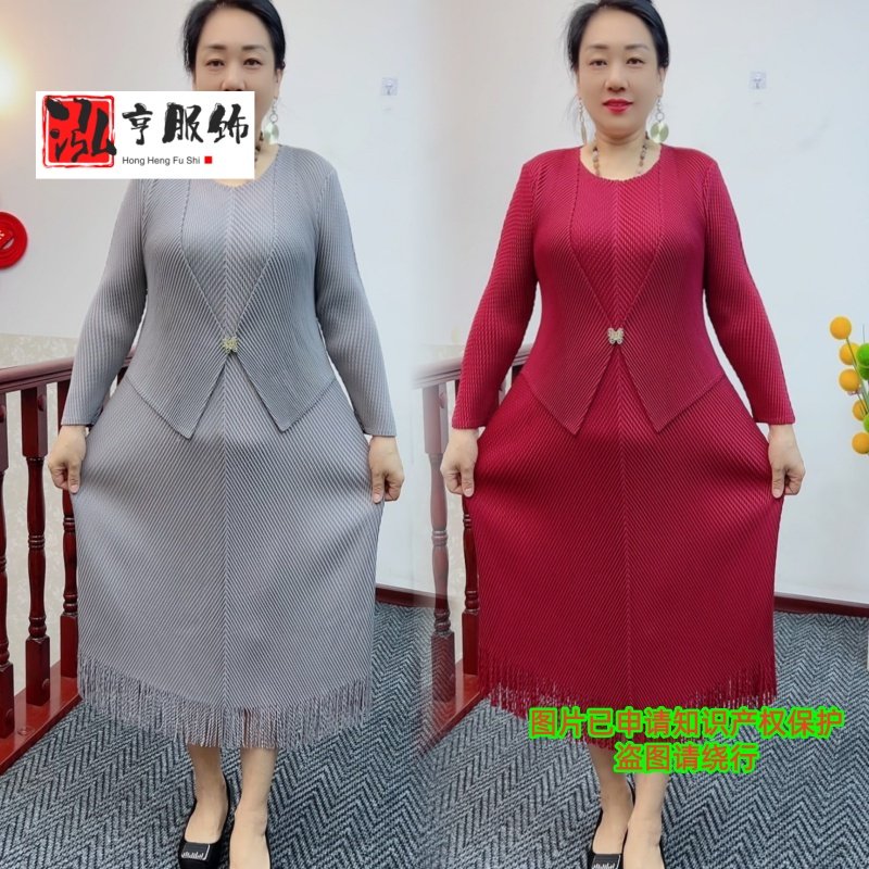 高级感气质显瘦褶皱连衣裙春装新款有弹力大码遮肚子中长款连衣裙,女装/女士精品,连衣裙,淘宝优惠券,粉丝福利购,淘宝优惠卷