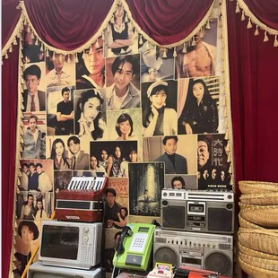 新款主播直播背景布怀旧复古明星海报墙80年代场景直播挂画布3d