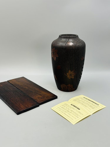 B351，日本回流 日式木胎花器｜樱枫纹 落樱秋叶氛围感拉满，原盒