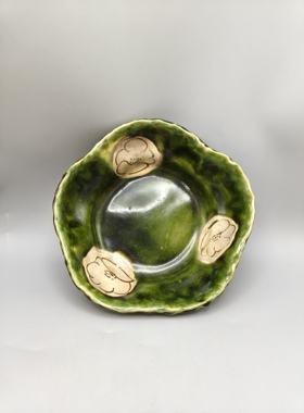 B663手作手捏织部五瓣花口钵尺寸见详情图