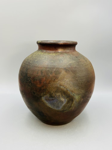 B330，日本回流 备前烧花器罐子，有盒