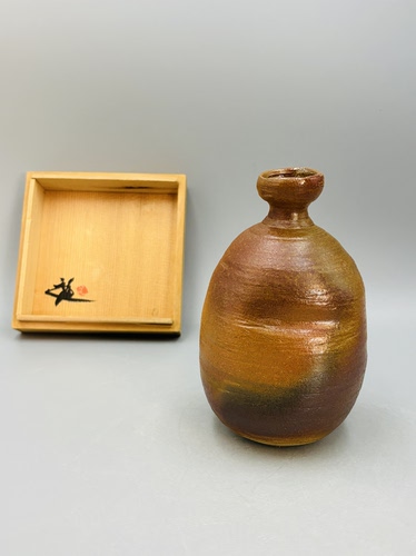 B848，日本回流备前烧德利花瓶，带原木盒