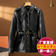 欧货2025新款 真皮皮衣外套女中长款 系带收腰绵羊皮风衣机车皮夹克