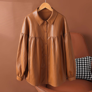 新款 绵羊皮夹克宽松显瘦大码 真皮皮衣女中长款 式 外套 衬衫 2026春季