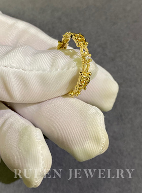 芮恩 18k黄金双GG字母花式藤蔓镂纹个性指环女钻戒欧美