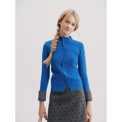 茉奈 纯色百搭高圆领针织开衫女秋冬通勤百搭显瘦小个子外穿上衣