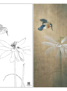 【大彩图】李晓明工笔画白描底稿《独舞晨风中》荷花花鸟线稿K080