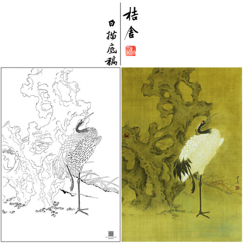 【大彩图】龚雪青工笔画白描底稿小品仙鹤临摹勾线花鸟线稿XQ46
