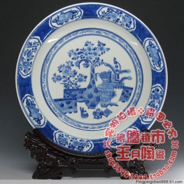 景德镇青花瓷器 手绘仿古陶瓷 坐盘园盘 装饰工艺收藏品 客厅摆件