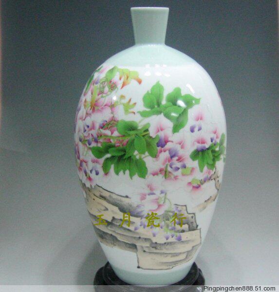 景德镇檀重秀手绘陶瓷 紫气东来瓷器花瓶 工艺品摆件