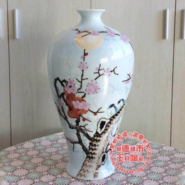景德镇瓷器花瓶摆件 陶寅手绘 花好月圆 精品陶瓷梅瓶 收藏