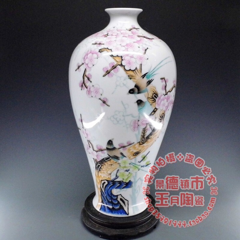 景德镇瓷器花瓶 陶寅手绘喜上眉梢陶瓷 摆件工艺品梅瓶