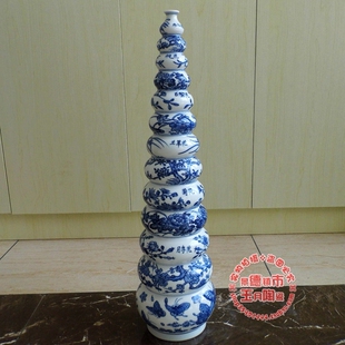 景德镇瓷器瘦长摆件手工青花节节高花瓶多节葫芦 陶瓷装饰工艺品