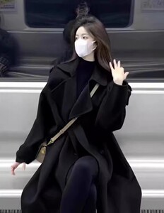 黑色高端双面羊绒大衣女2023秋冬新款中长款赫本风100%纯羊毛外套