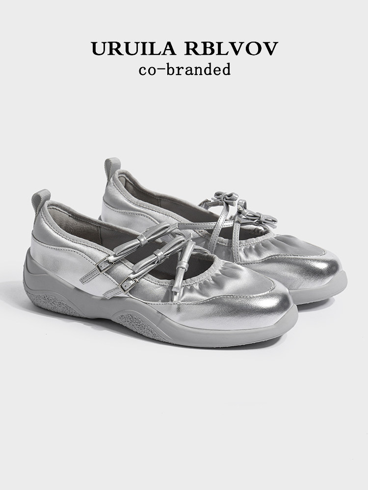 URUILA RBLVOV SILVER MARY JANE SINGLE SHOES WOMENS 2025 SPRING AND AUTUMN NEW SPORTS PLATFORM FUNCTIONAL BALLET SHOES